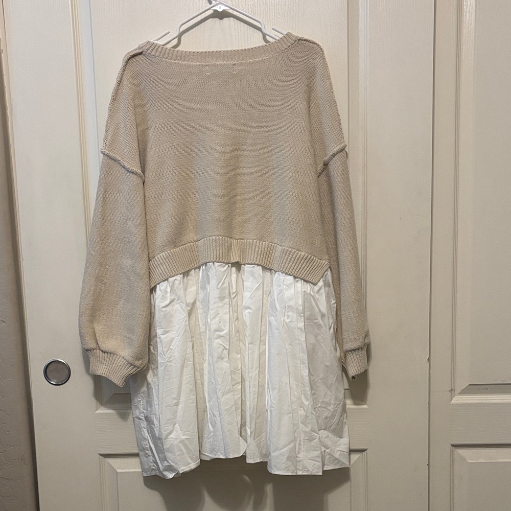 NWT Zoco Wells Sweater Dress Light Tan Sweater with White Skirt. - Picture 6 of 6